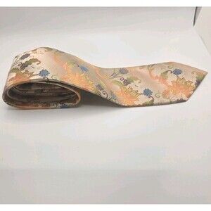Stacy Adams Mens Tie Peach Gold Paisley Floral Baroque Brocade Rainbow